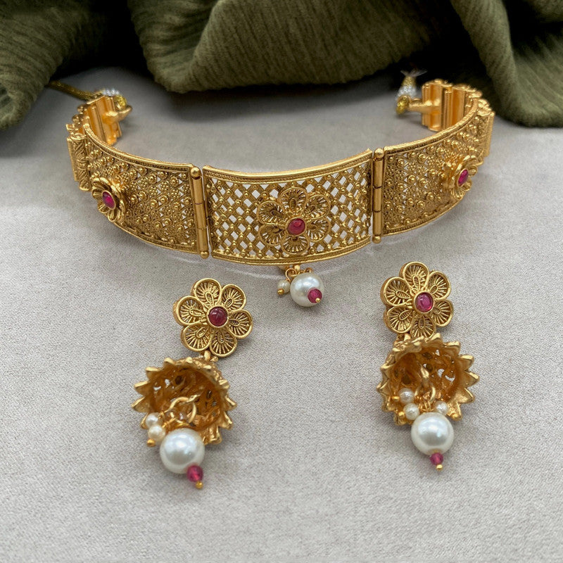 Beautiful Gold & Multi Coloured Premium Quality Pure Brass Gold Plating Designer Choker Jewellery set with Earrings!!