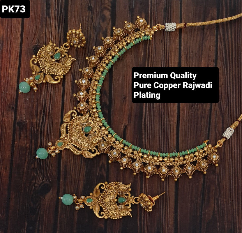 Premium Quality Pure Copper Rajwadi Necklace set with Ear Rings