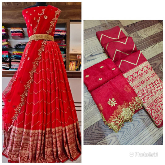 Kanjiveram Silk Zari lehanga with blouse along with cutwork Duppta !!