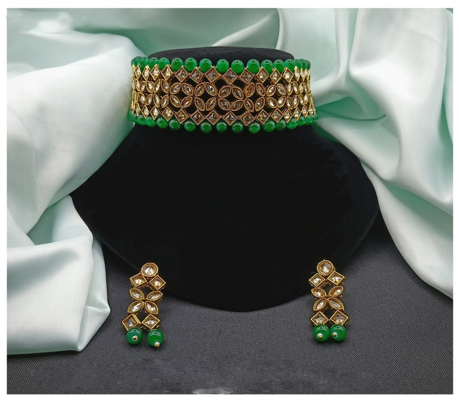 Green Coloured Mehendi Gold plating Exclusive Necklace jewellery set with Earrings!!