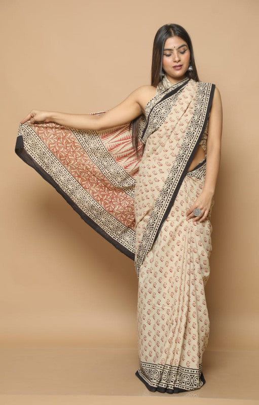 BEAUTIFUL HAND BLOCK  PRINTED COTTON SAREE