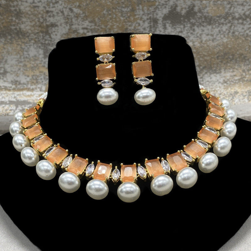 Orange & White Coloured Pure Brass Real Kundan with Pearls Women Designer Choker set with earrings!!