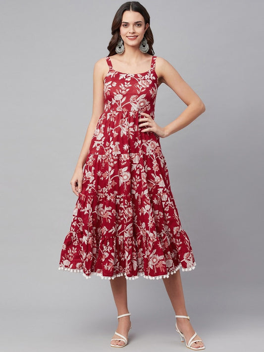 Red and white floral print Dress