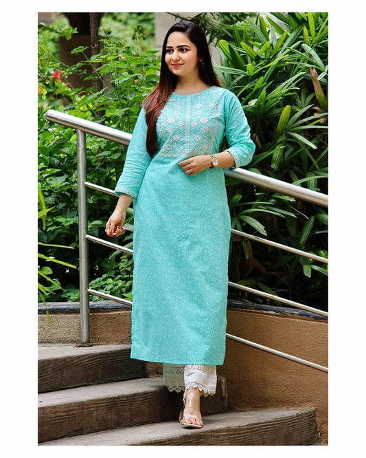 Beautiful Fully Stitched Embroidery Kurti  with  Lace work pant !!