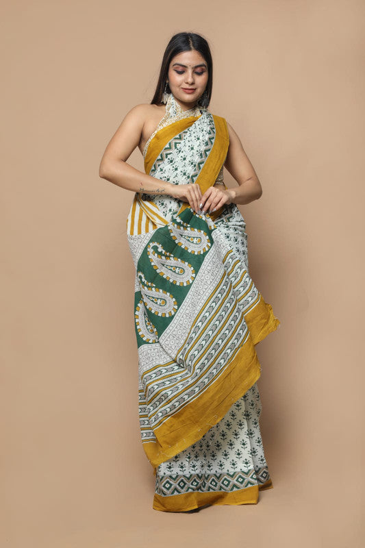 EXCLUSIVE HAND PRINTED MUL COTTON SAREE!!