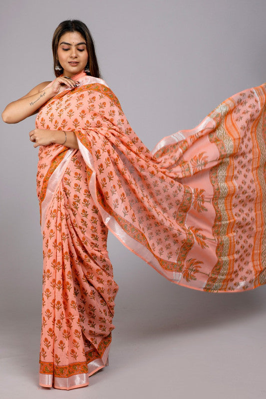 EXCLUSIVE HAND BLOCK  PRINTED LINEN SAREE!!