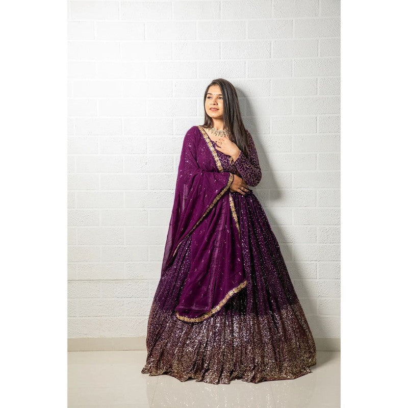 Wine Coloured Premium Heavy Faux Georgette with Sequence work Woman Designer Party wear Lehenga Choli with Dupatta!!