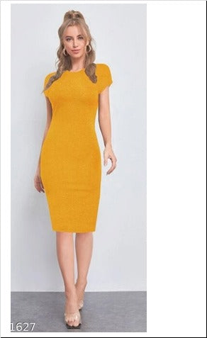 Yellow Rib Fabric Bodycon Dress Free Size Up to 38inch