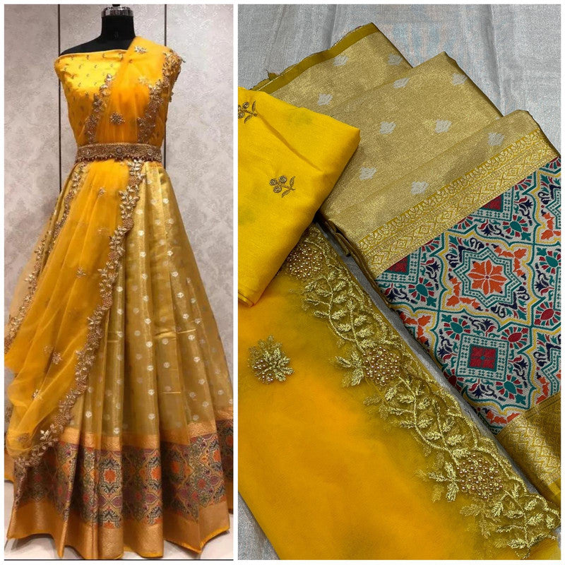 Pure Banarasi Silk Lehenga with embroidery work & Dupatta!!