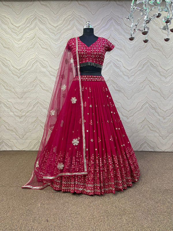 Red Coloured Premium Heavy Faux Georgette with Sequence Embroidered work Woman Designer Party wear Lehenga Choli with Dupatta!!