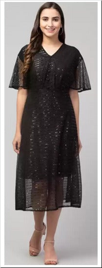 Black Embellished Work Net Dress