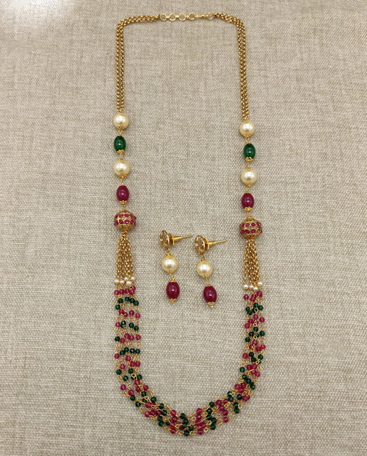 Multi Exclusive Brass Gold Plating Pearls Mala set with Earrings!!