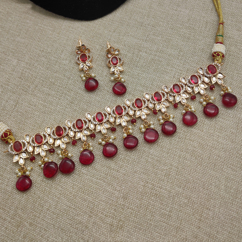 Maroon coloured Exclusive Kundan Gold plating Jewellery Necklace set with Earrings!!