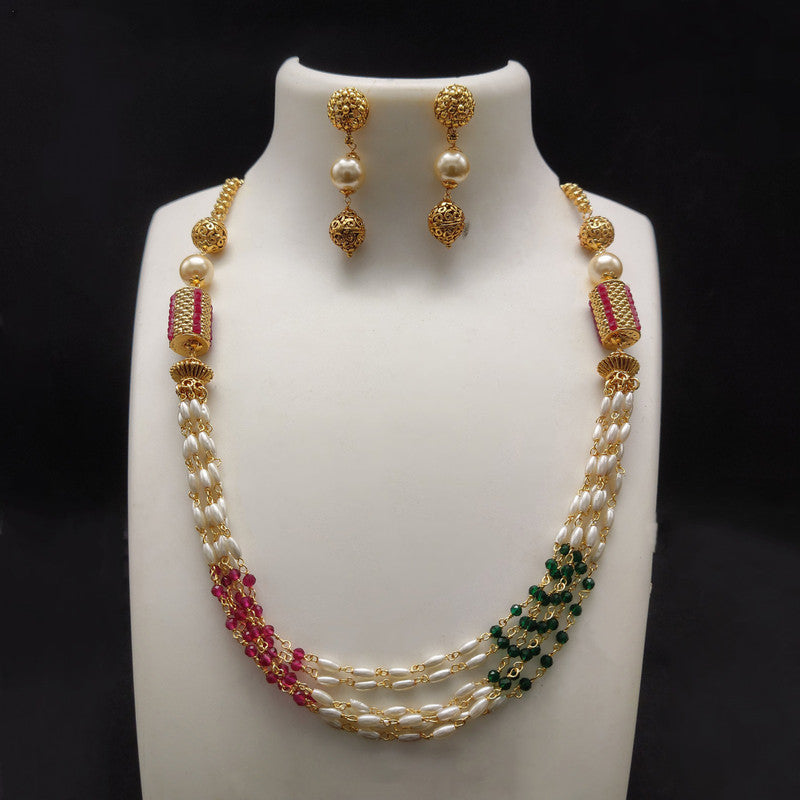 Multi coloured Beautiful Brass Gold plating Mala Jewellery set with Earrings!!