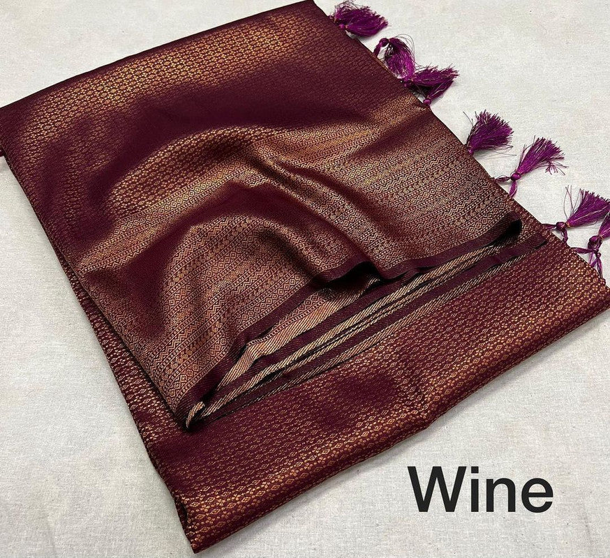 Wine Coloured Soft Silk Jacquard work with Beautiful Rich Pallu Women Party/Daily wear Designer Kubera Pattu Saree with Blouse!!