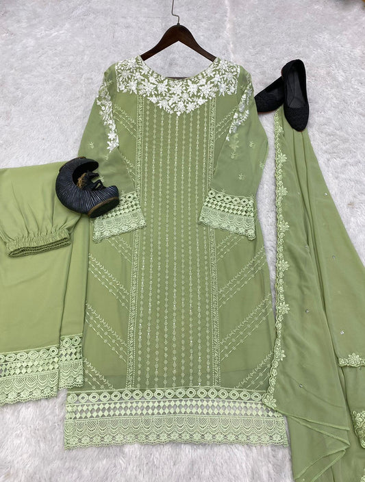 Pista Green Coloured Georgette with Sequence Embroidery Work Women Designer Party wear Fully Stitched Suit with Pant & Dupatta!!