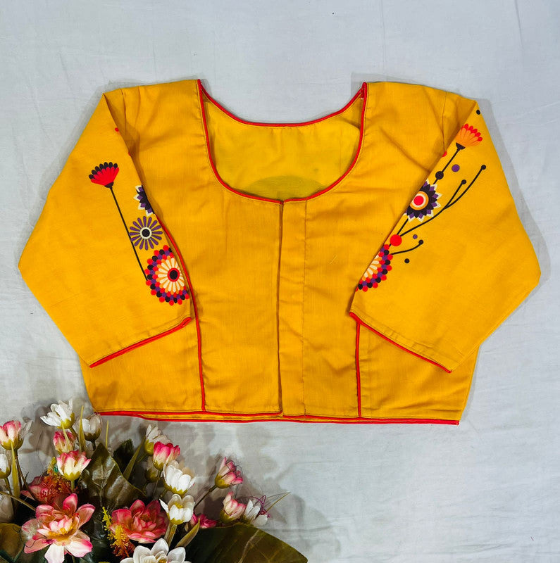 Yellow Coloured Pure Silk with Handmade work  Woman Ready made Designer Botique Style Blouse- Free Size Up to 42 Inch!!