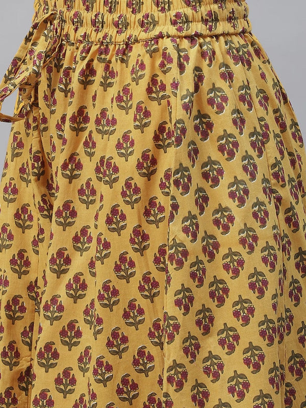 Mustard Yellow Coloured Pure Cotton Floral Printed Gotta Patti Work Women Designer Party wear Anarkali Kurta with Pallazo & Dupatta!!