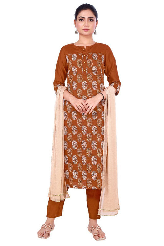 Cotton Foil printed Kurti with Pant & Dupatta!!