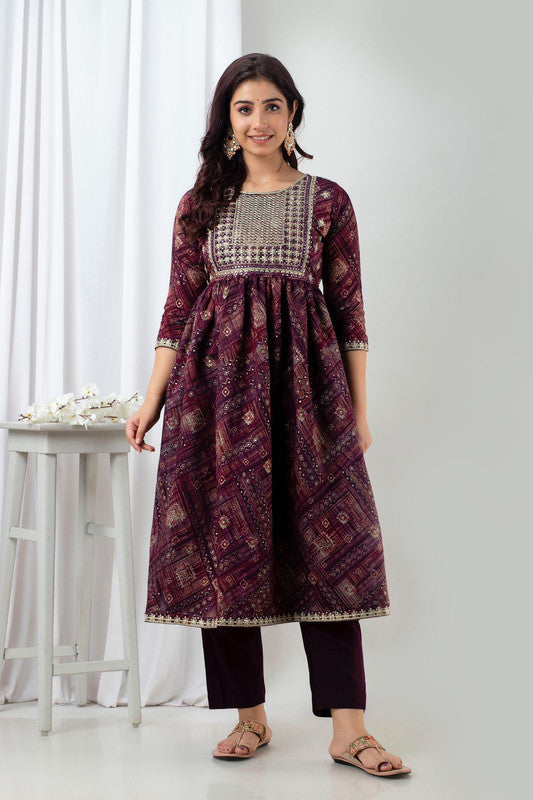 Masleen foil printed heavy embroidery Kurti!!