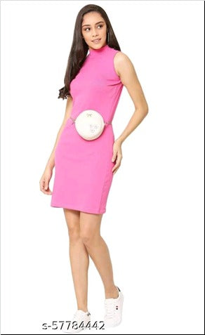 Pink  Rib Fabric Bodycon Dress  FREE SIZE Up to 38Inch