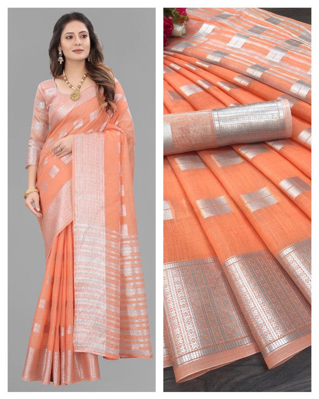 Soft Linen Silk Saree With Sliver Zari And  With Pallu