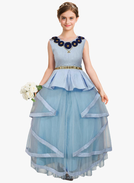 Blue Coloured Girls Softnet Hand work flower Butta & Original Mirror work Gown!!