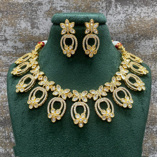 Gold & Multi Coloured Pure Brass with Real Kundan Women Gold Plated Designer Necklace with Earrings!!