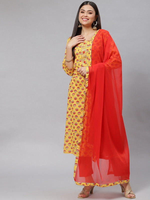 Yellow printed Kurta with Trousers & dupatta!!