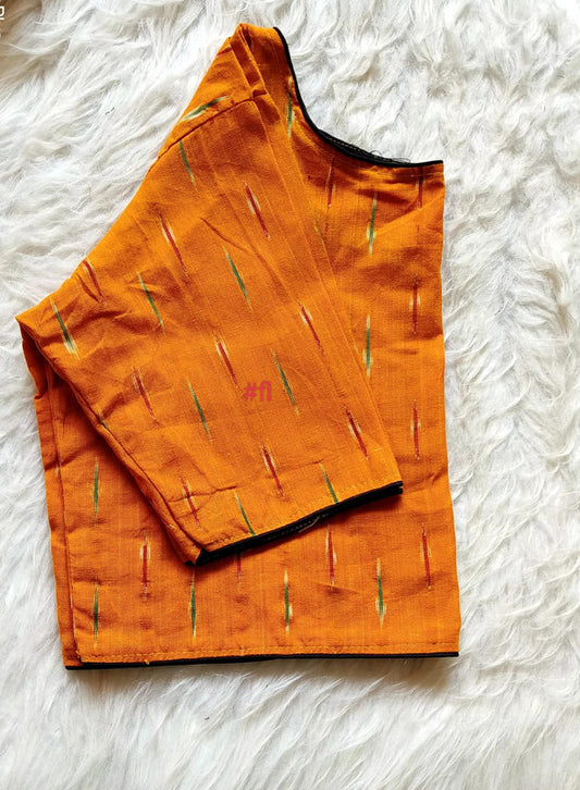 Orange & Multi Coloured Pure Cotton with Ikkat Printed & Boat Neck Woman Ready made Designer Blouse- Free Size Up to 38 Inch!!