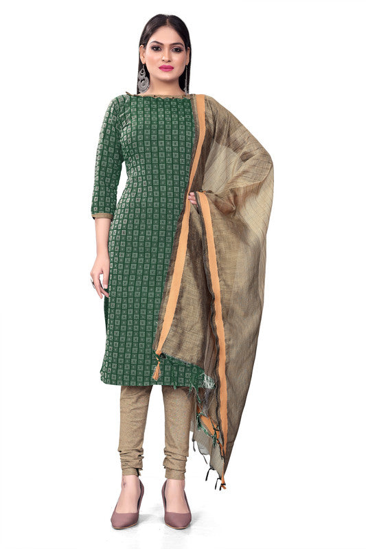 Green Coloured Banarasi Jaquard with Print Women Party/Casual wear Dress Material Suit- Top with Bottom & Dupatta!!