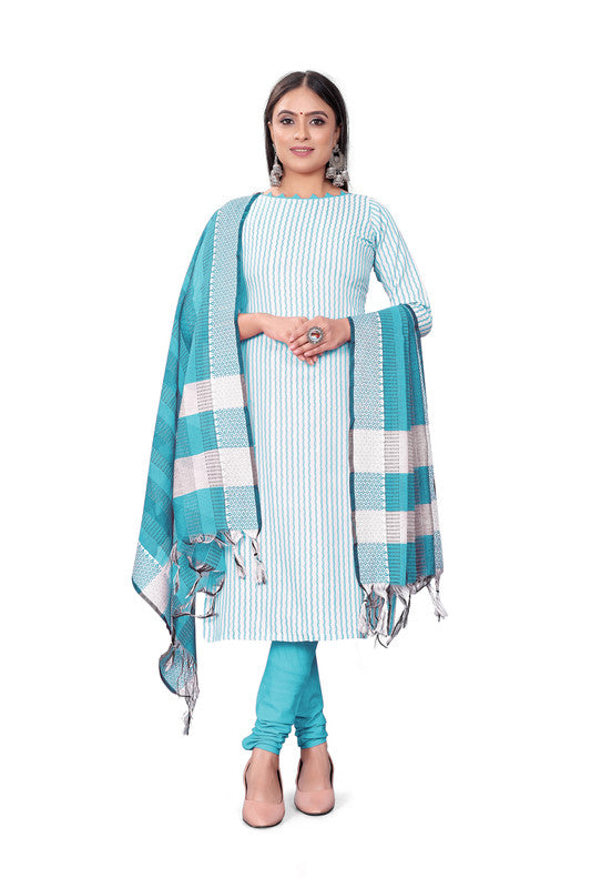 Blue Coloured Banarasi Jaquard with Print Women Party/Casual wear Dress Material Suit- Top with Bottom & Dupatta!!