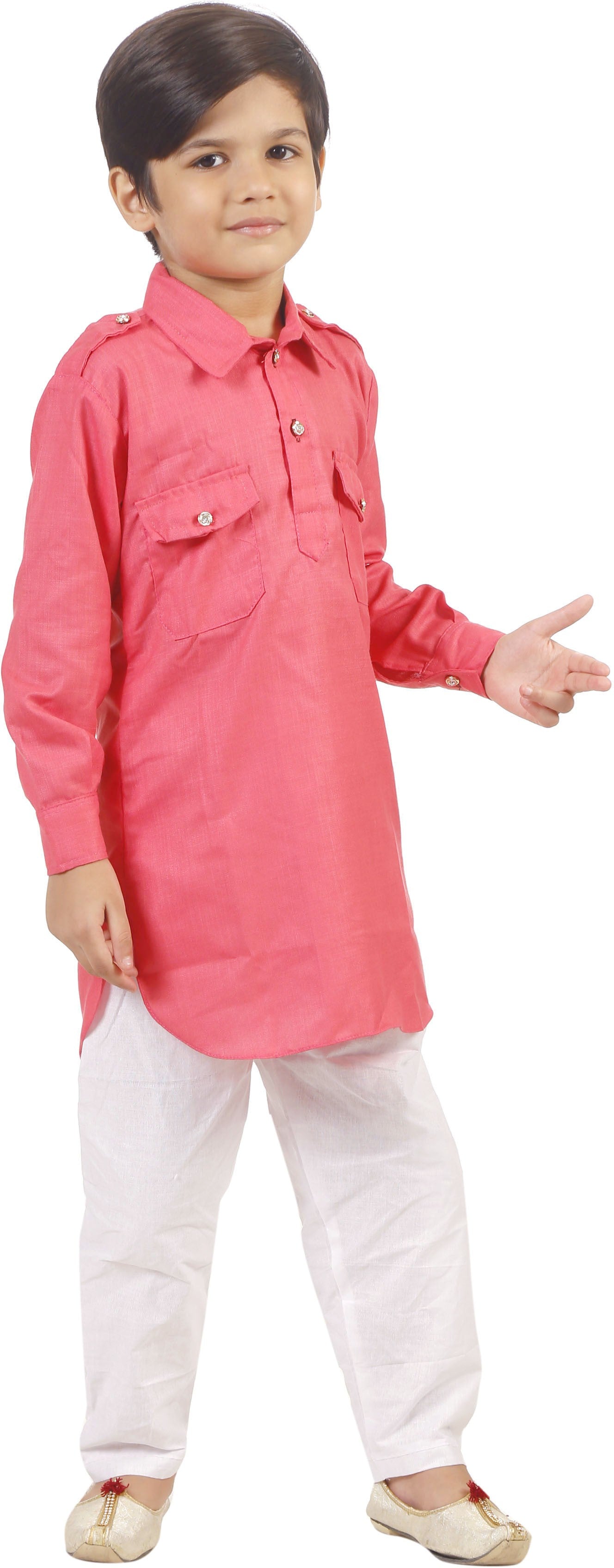 Pink Coloured Cotton Boys Ethnic Kurta with Pyjama!!