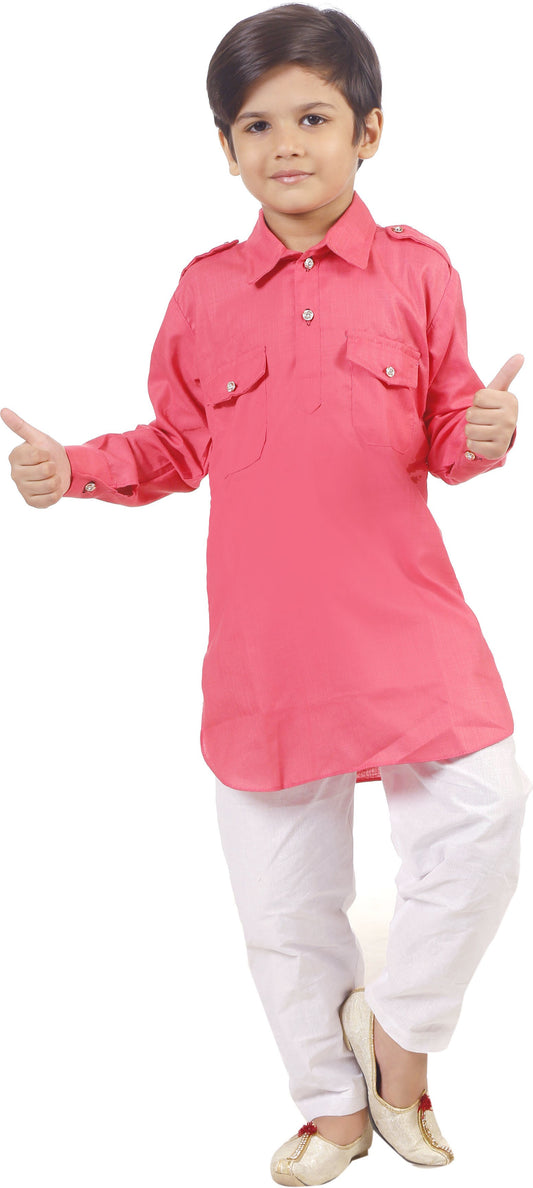 Pink Coloured Cotton Boys Ethnic Kurta with Pyjama!!