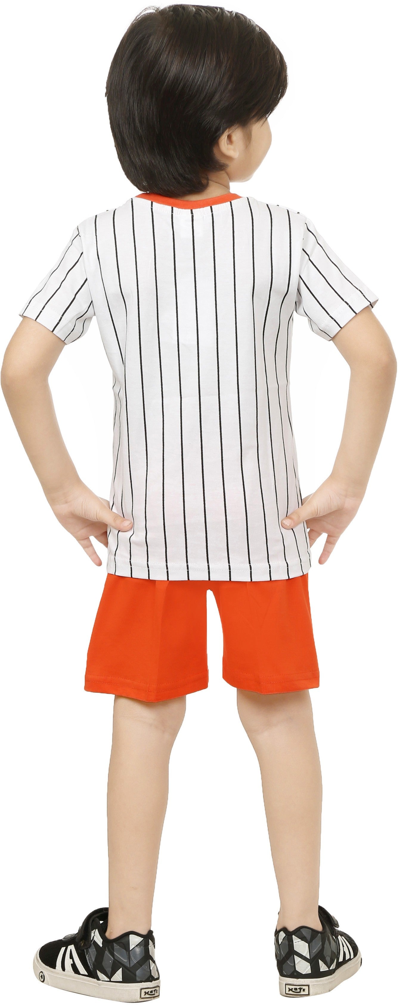 White & Orange Coloured Cotton Boys & Girls ( Unisex) Daily wear T Shirt & Short!!