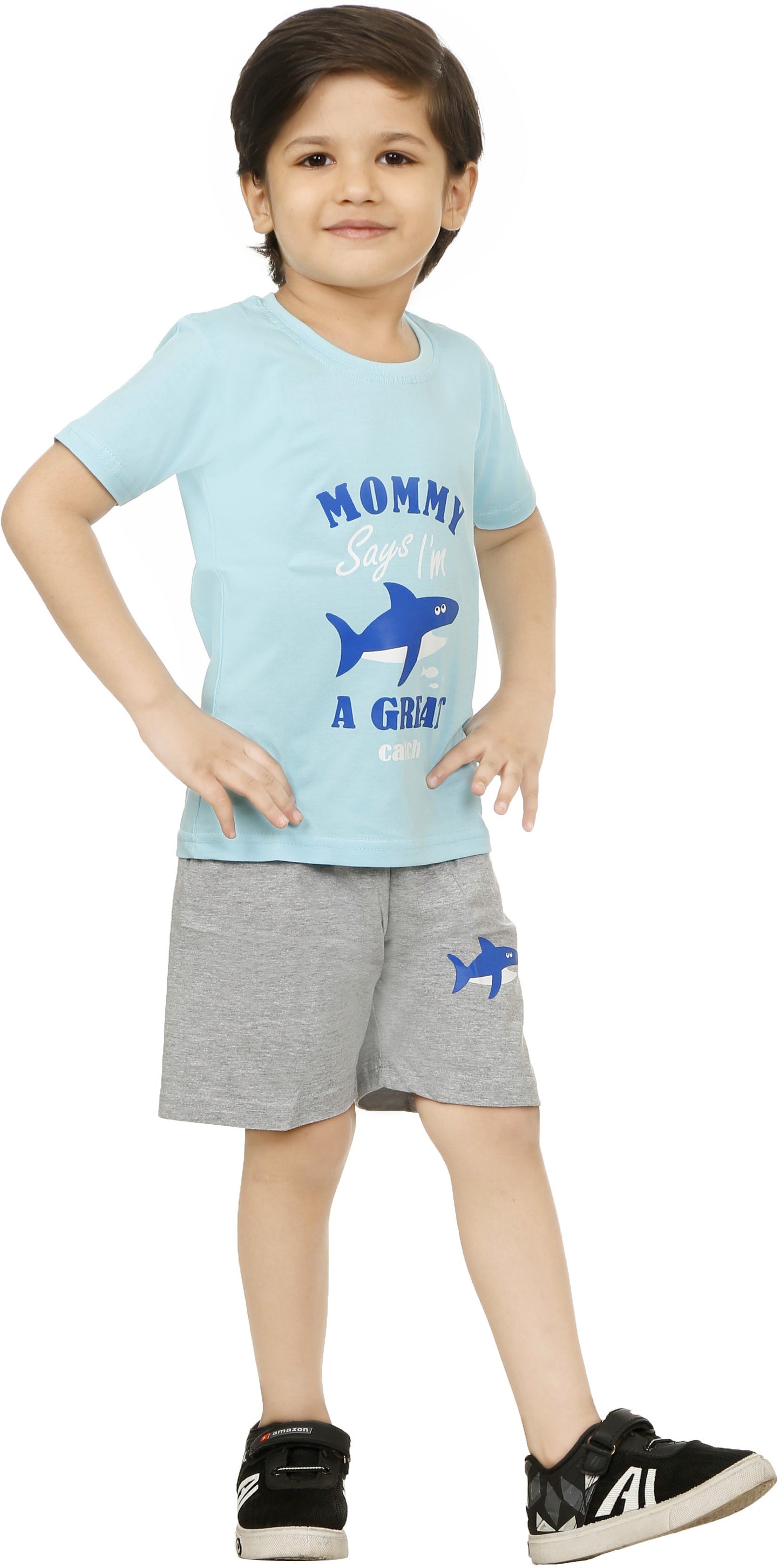 Blue & Grey Coloured Cotton Boys & Girls ( Unisex) Daily wear T Shirt & Short!!