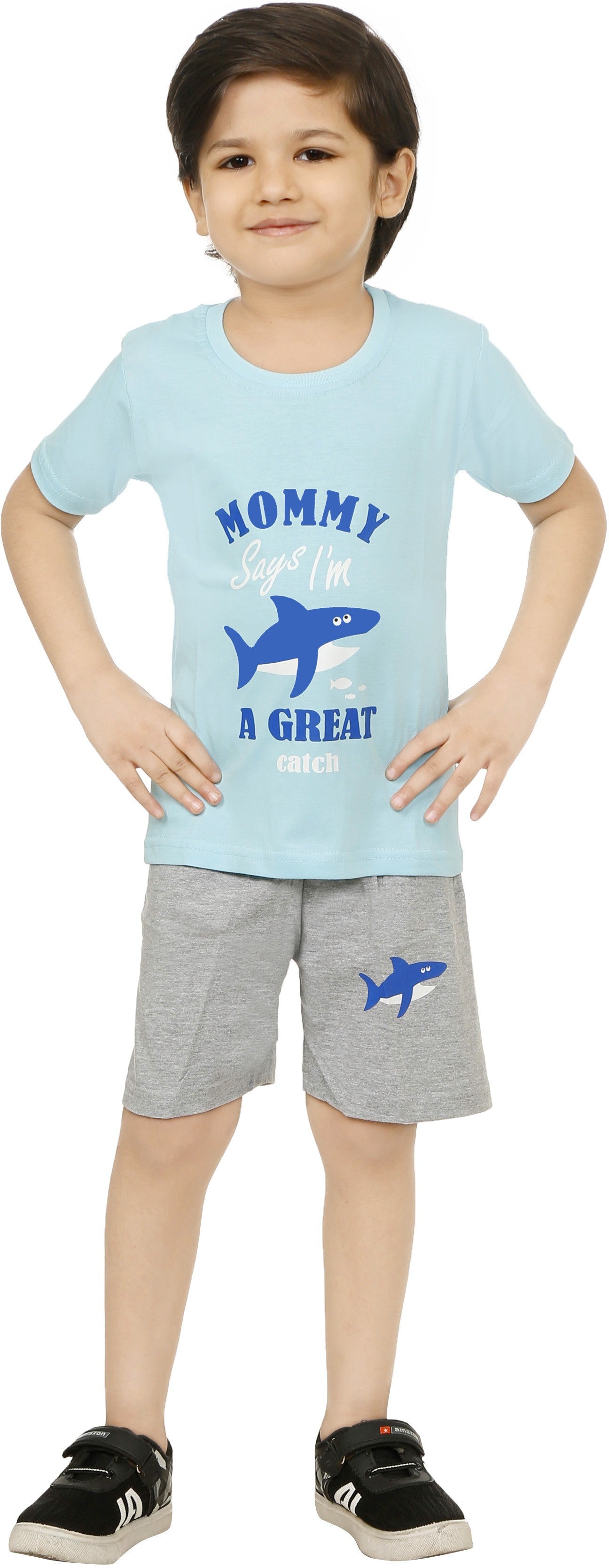 Blue & Grey Coloured Cotton Boys & Girls ( Unisex) Daily wear T Shirt & Short!!