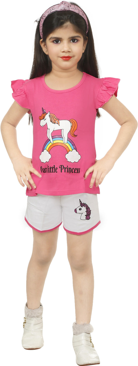 Pink & Grey Coloured Cotton Girls  Daily wear T Shirt & Short!!