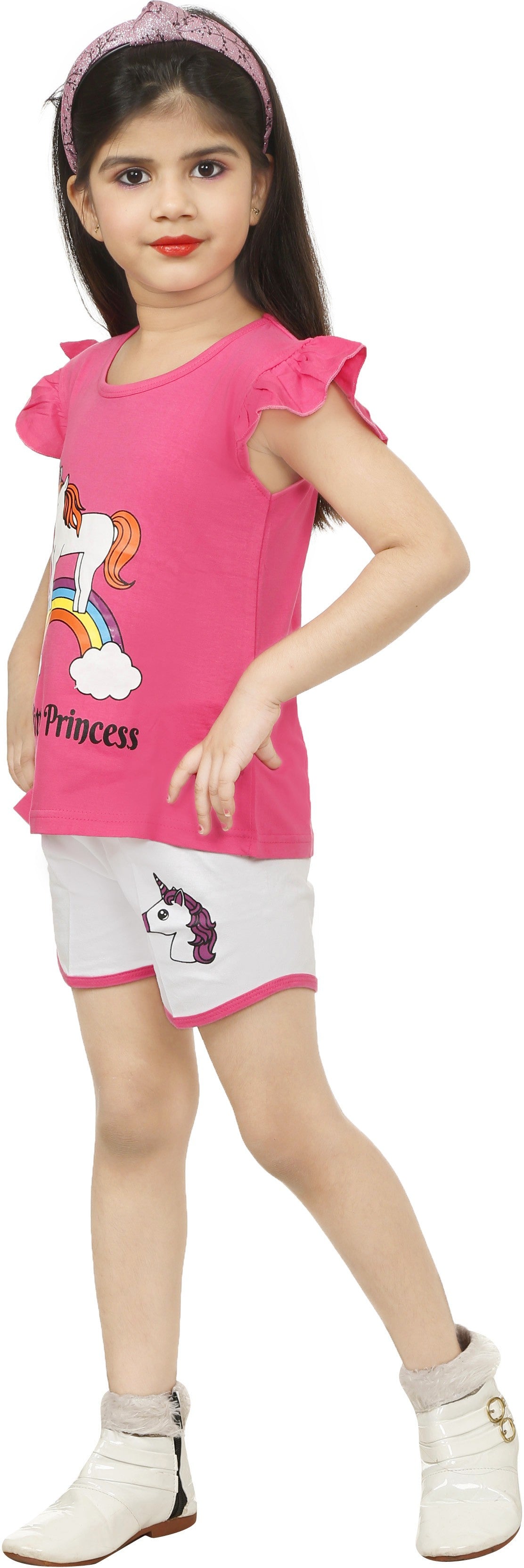 Pink & Grey Coloured Cotton Girls  Daily wear T Shirt & Short!!