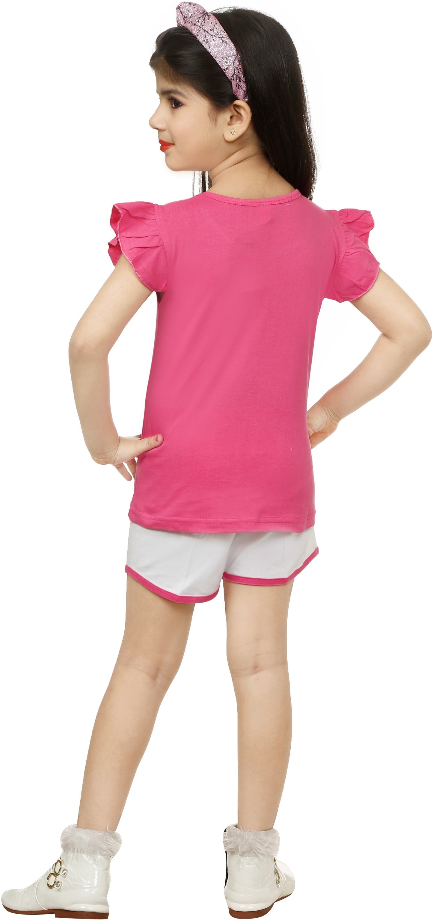 Pink & Grey Coloured Cotton Girls  Daily wear T Shirt & Short!!