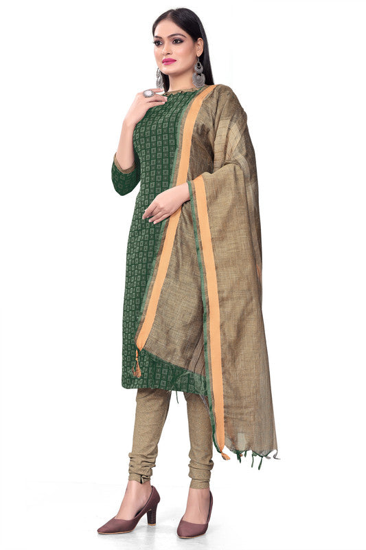 Green Coloured Banarasi Jaquard with Print Women Party/Casual wear Dress Material Suit- Top with Bottom & Dupatta!!