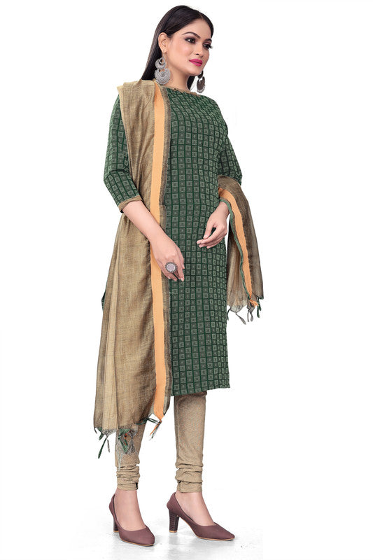 Green Coloured Banarasi Jaquard with Print Women Party/Casual wear Dress Material Suit- Top with Bottom & Dupatta!!