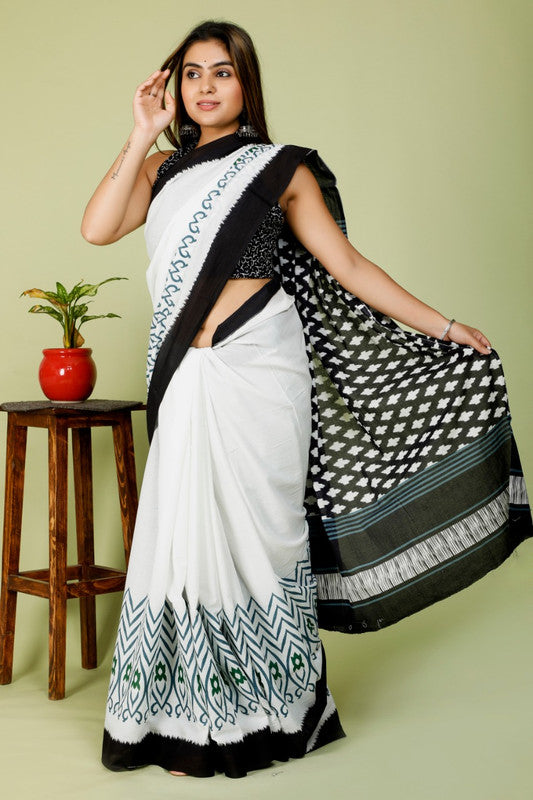 BEAUTIFUL HAND PRINTED MUL COTTON SAREE!!