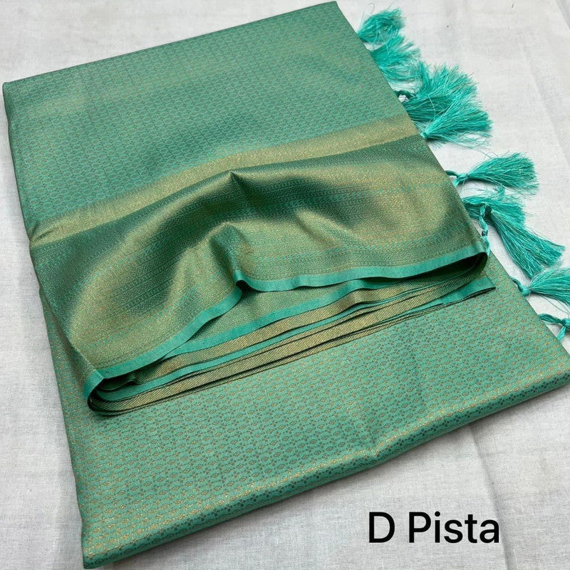 D Pista Coloured Soft Silk Jacquard work with Beautiful Rich Pallu Women Party/Daily wear Designer Kubera Pattu Saree with Blouse!!