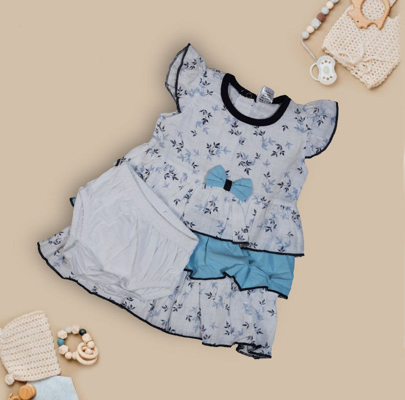 Blue Coloured Cotton Daily wear Girls Designer Frock with Panty!!
