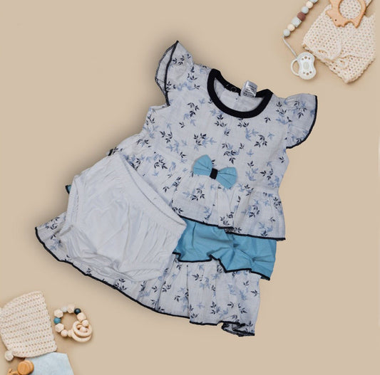 Blue Coloured Cotton Daily wear Girls Designer Frock with Panty!!