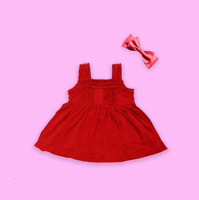 Red Coloured Cotton Daily wear Girls Designer Frock!!