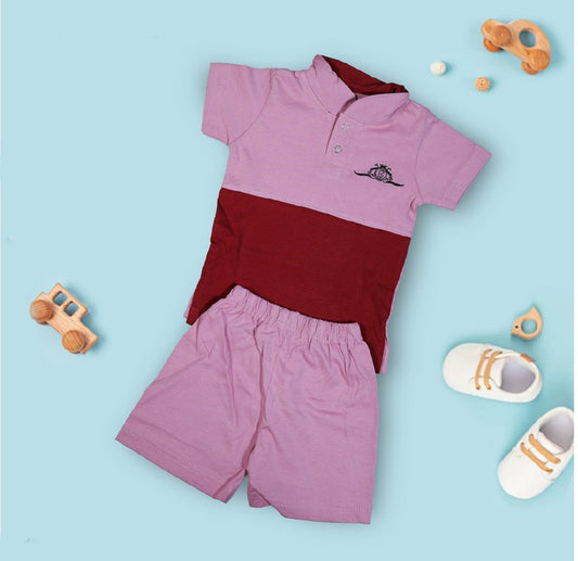 Pink Coloured Cotton Boys Chinese Collar Daily wear Top & Short Pant!!