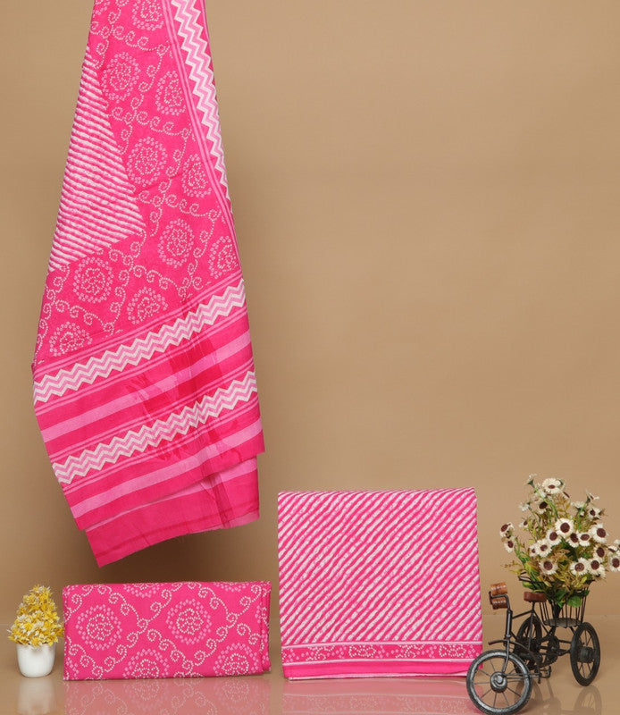 Pink Cotton Hand Printed Dress Material with Salwar & Cotton Dupatta!!