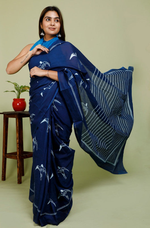 BEAUTIFUL HAND PRINTED MUL COTTON SAREE!!